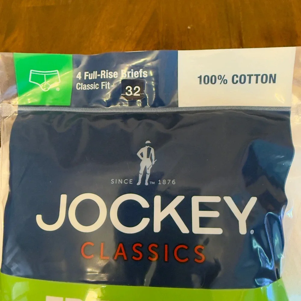 Jockey Classics Mens Full Rise Briefs 4 Pack White 100% Cotton Sz 32‎ 009995/100